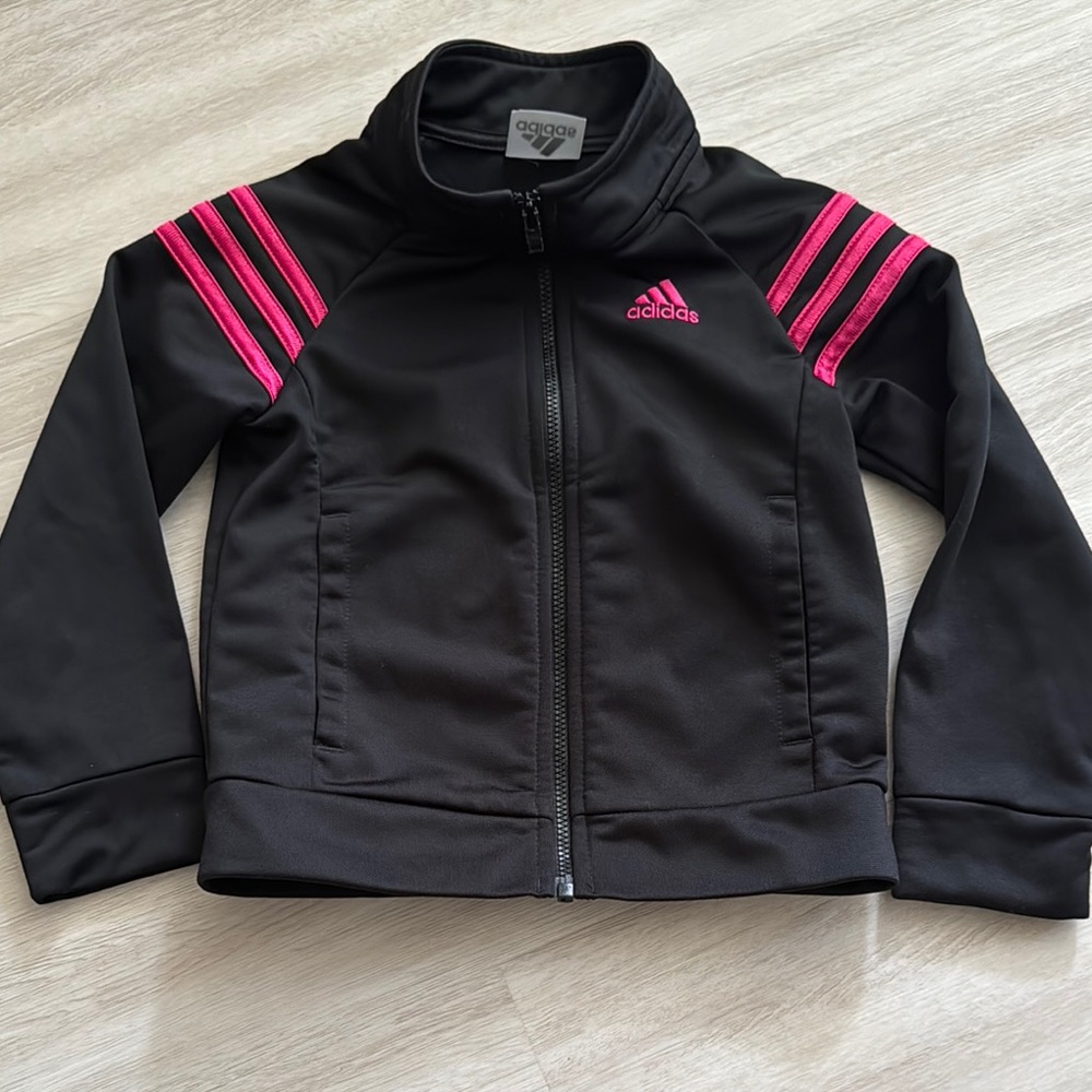Adidas Black Jacket with Pink Stripes